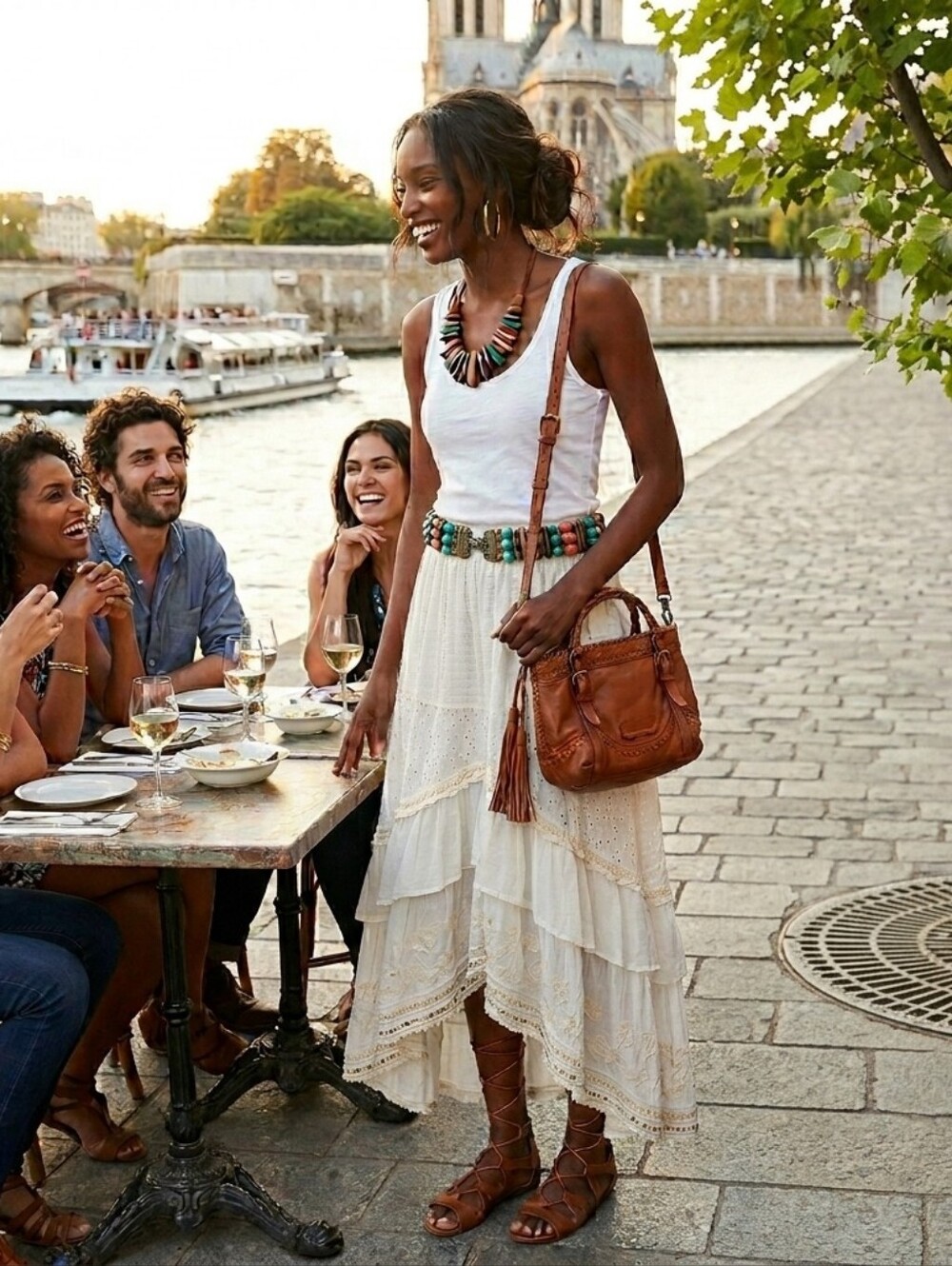Isabella Fiore Tan Leather Woven-Trim Shoulder Bag with Tassel Accent